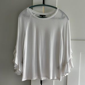 Banana Republic Luxespun Knit 3/4 Bell Sleeve Ruffle White Top S